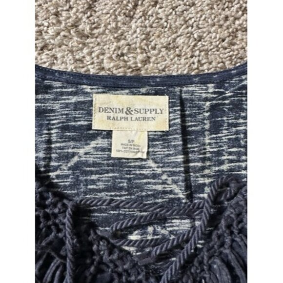 Demin & Supply Ralph Lauren Fringe Lace up V neck Top Boho Hippie Size Small - Picture 5 of 13